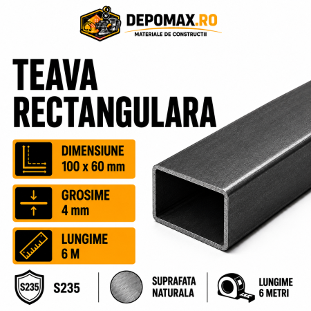 Teava rectangulara 100 x 60 x 4 mm, 6 metri
